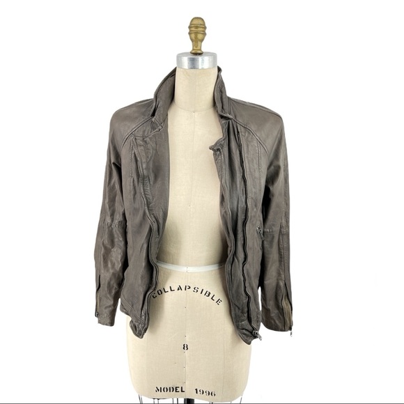 Muubaa Nassau Leather Biker Jacket in Storm Grey Moto Leather Jacket Size US 8 - Picture 2 of 13